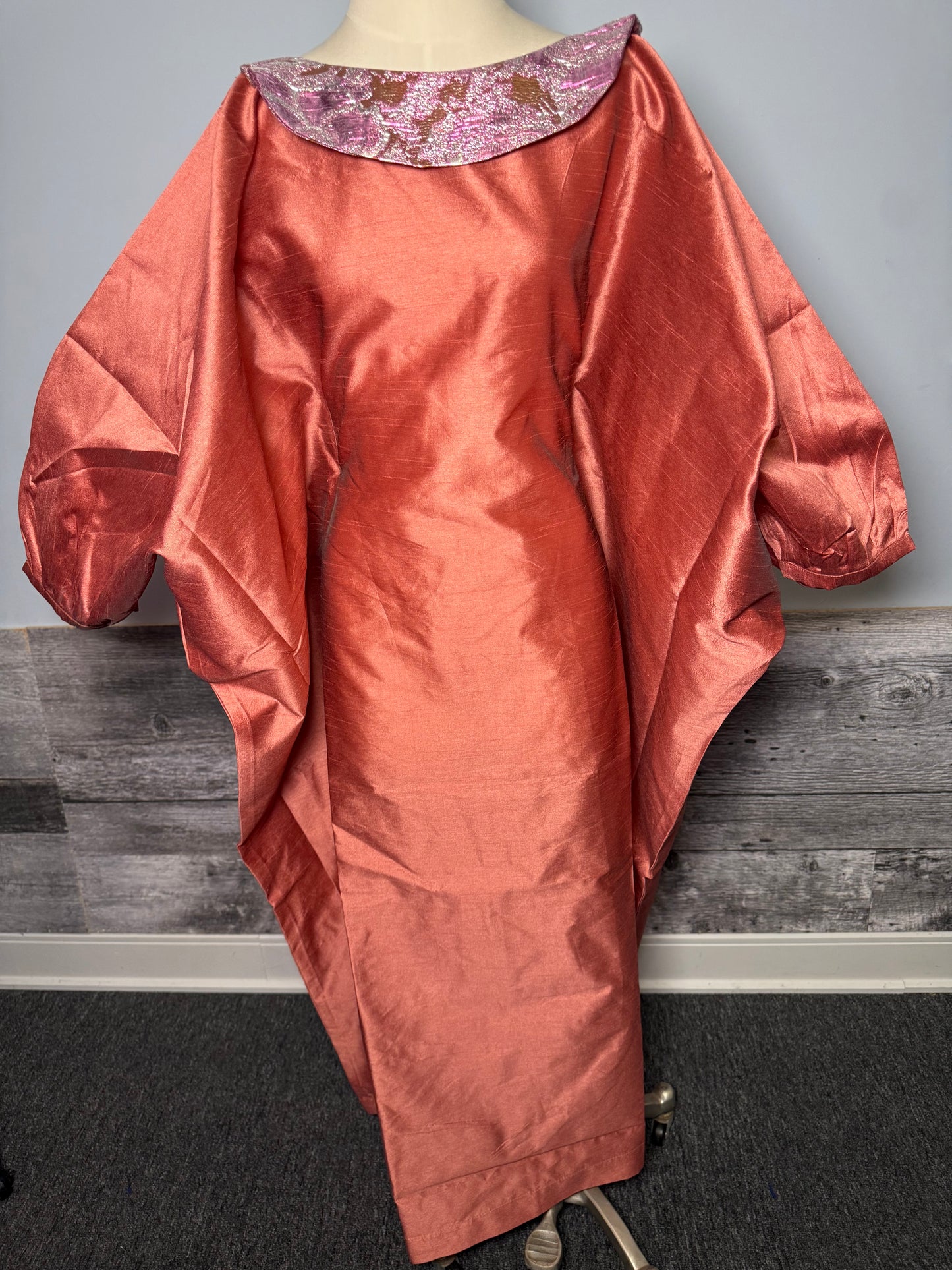 3-Piece Women's Boubou Set – Boubou + Inner Dress + Scarf | Lemah Luxury Brocade | Salmon Floral