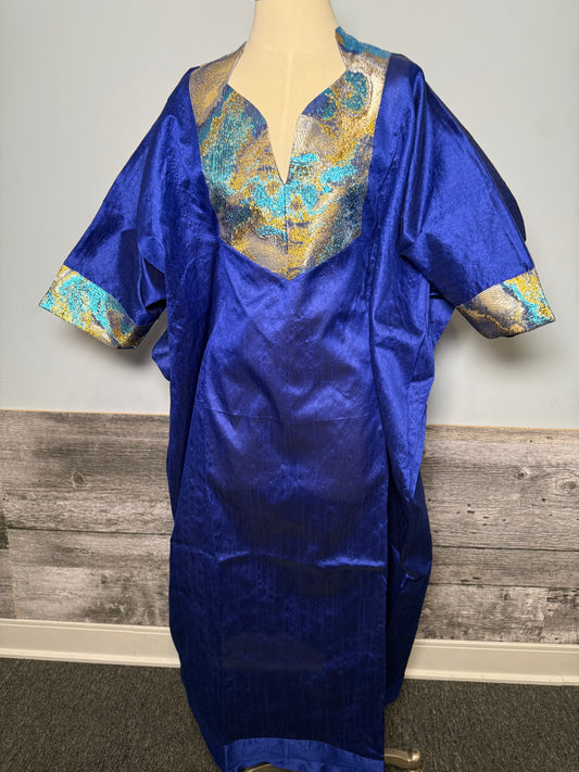 Boubou 3 Pièces Femme – Boubou + Robe Intérieure + Foulard | Brocade Luxe Lemah | Bleu
