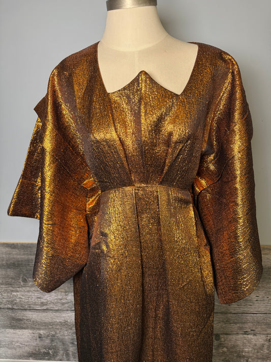 Boubou Ensemble 3 Pièces Lemah – Robe Intérieure + Foulard | Élégance Africaine Luxe | Dore