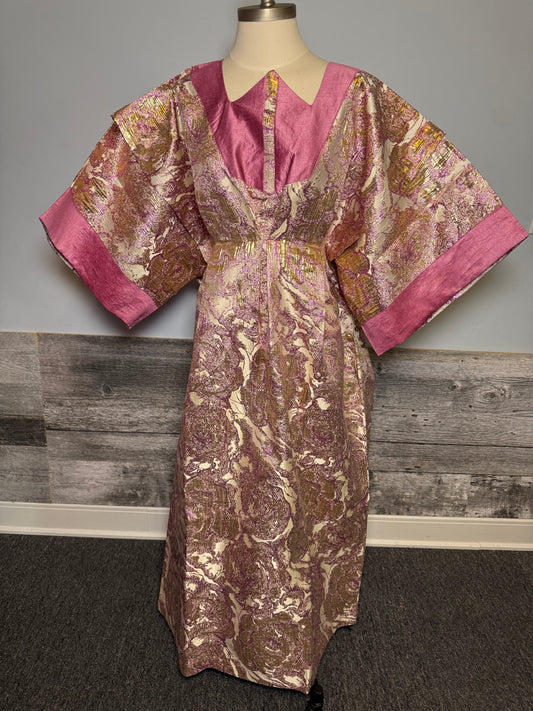 Boubou 3 Pièces Femme – Boubou + Jupe Intérieure + Foulard | Brocade Luxe Lemah | Rose Floral