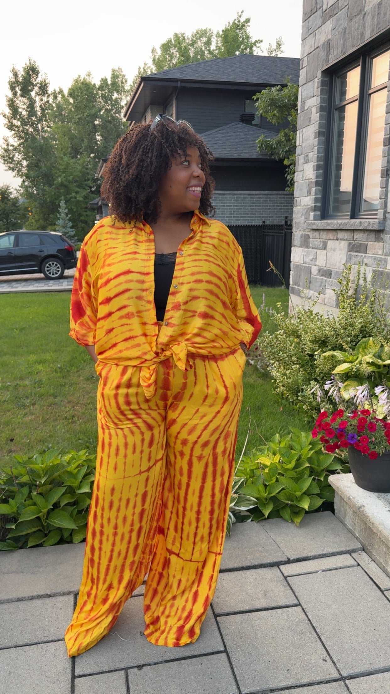 XL -XXL Chemise & Pantalon - Orange & Rouge brulé