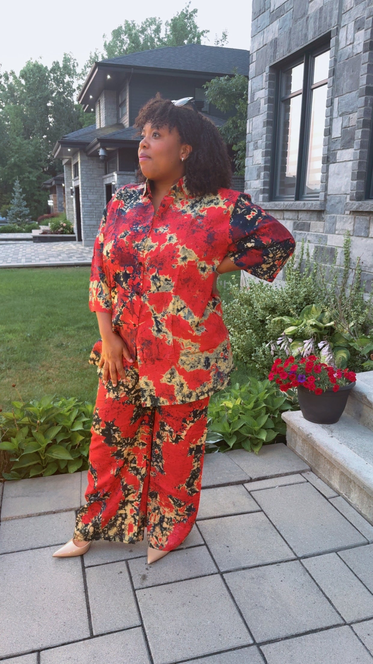 XL - XXL - Chemise & Pantalon - Rouge Floral