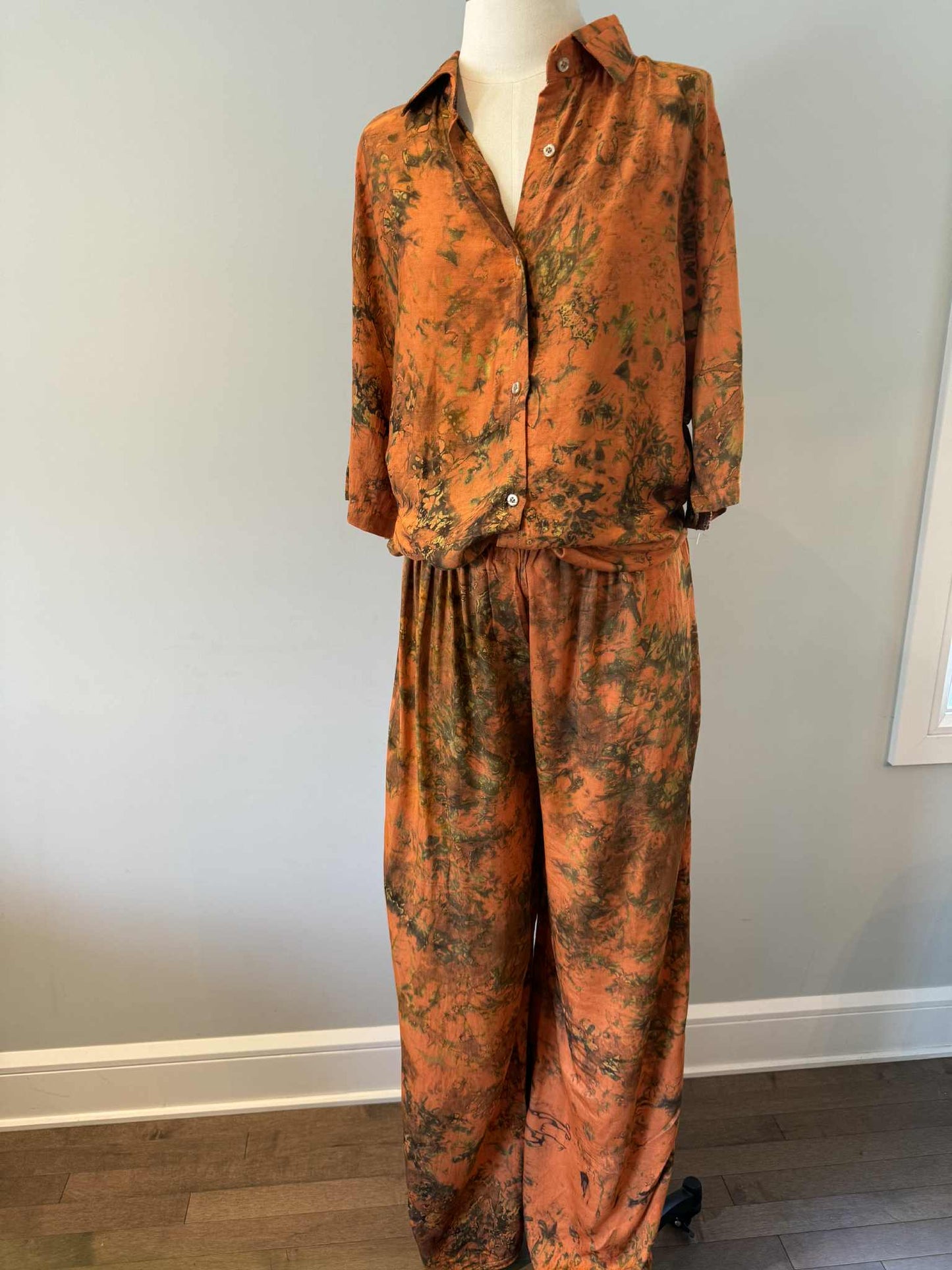 KIT - Chemise courte manche & Pantalon Orange Cuivré - Brun vert