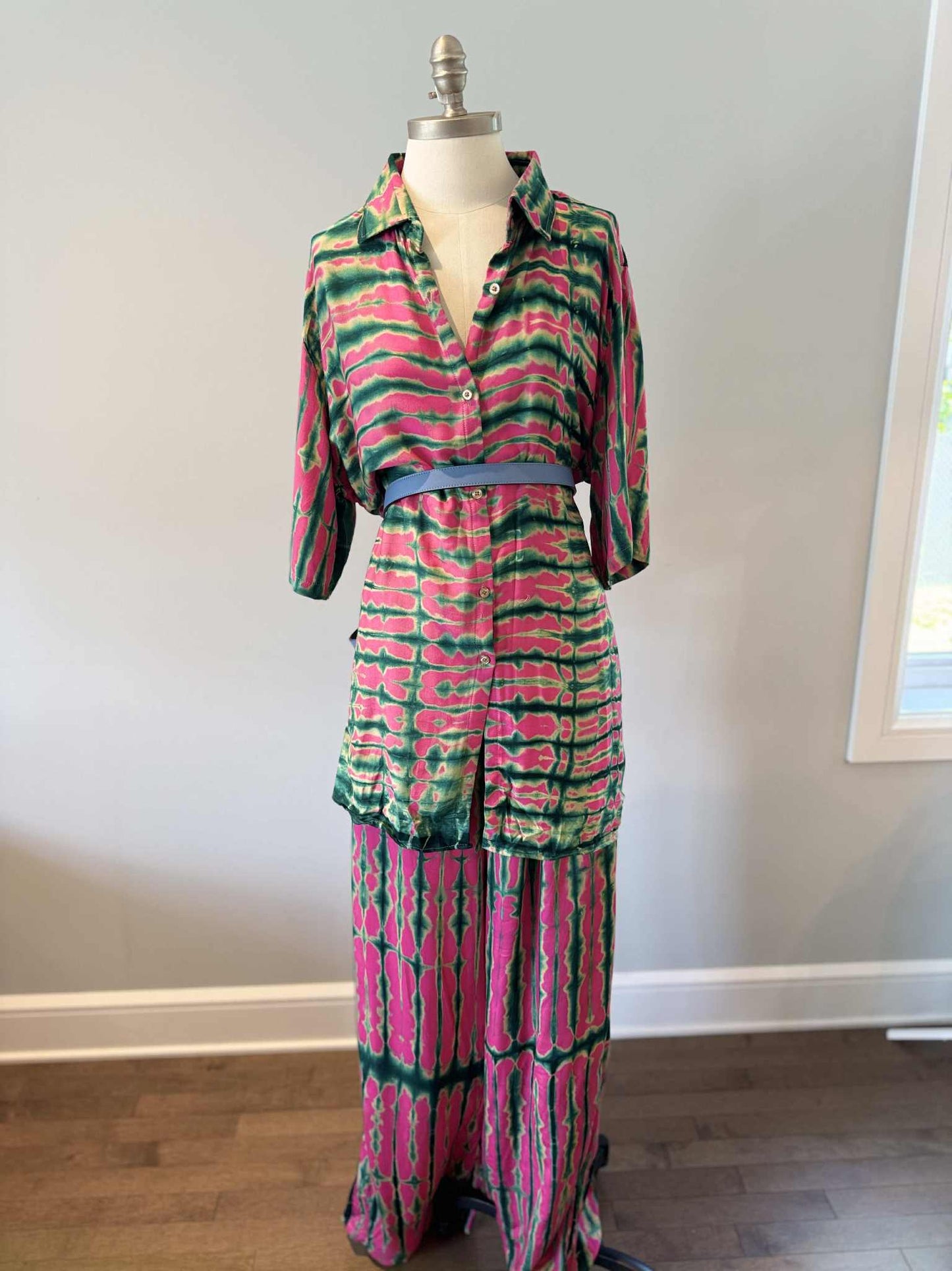 KIT- Chemise courte manche & Pantalon - Rose & Vert