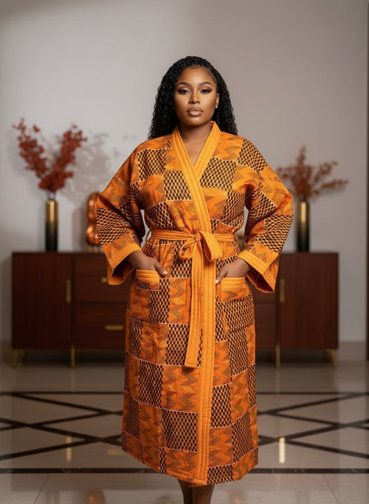 Peignoir & Pantoufles - Unisexe - Orange imprimés- Lemah Canada