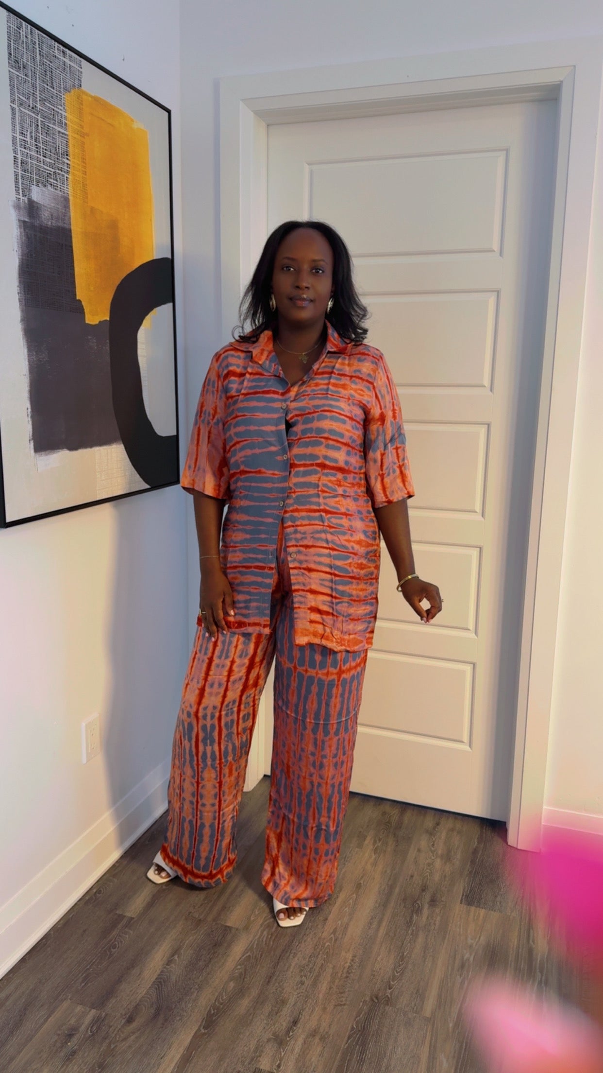 KIT- Chemise courte manche et Pantalon Cuivre et Gris rosé