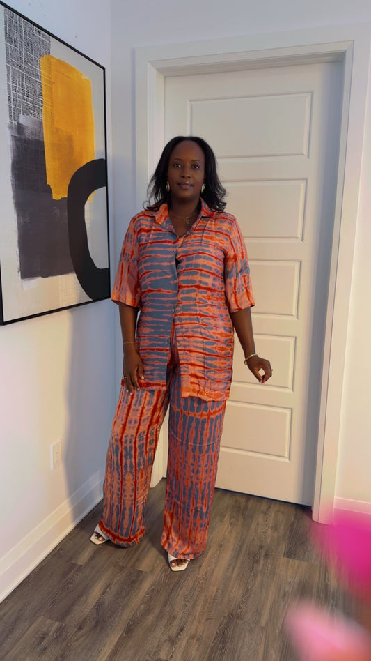 KIT- Chemise courte manche et Pantalon Cuivre et Gris rosé
