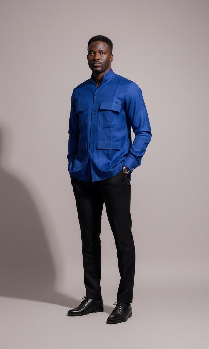 Chemise Homme Lemah – Tissu Premium | Élégance Africaine Moderne | Tenue Luxe Homme - Bleu