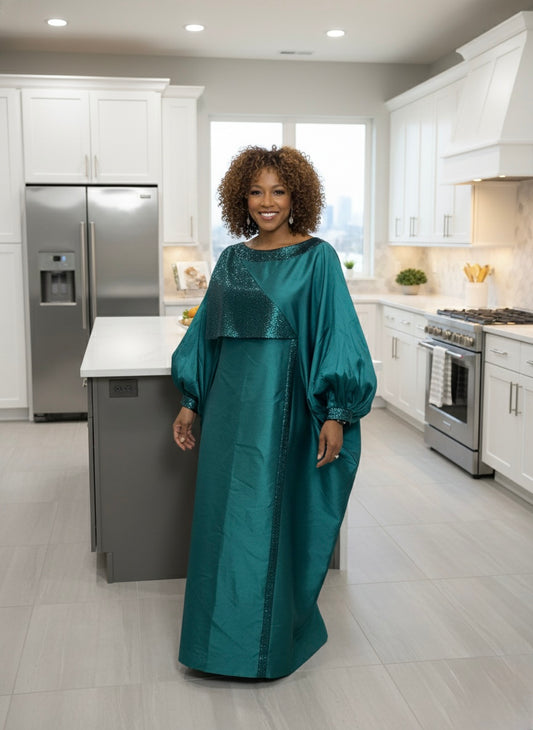 Boubou 3 Pièces Femme – Boubou + Robe Intérieure + Foulard | Brocade | Vert| Lemah Canada