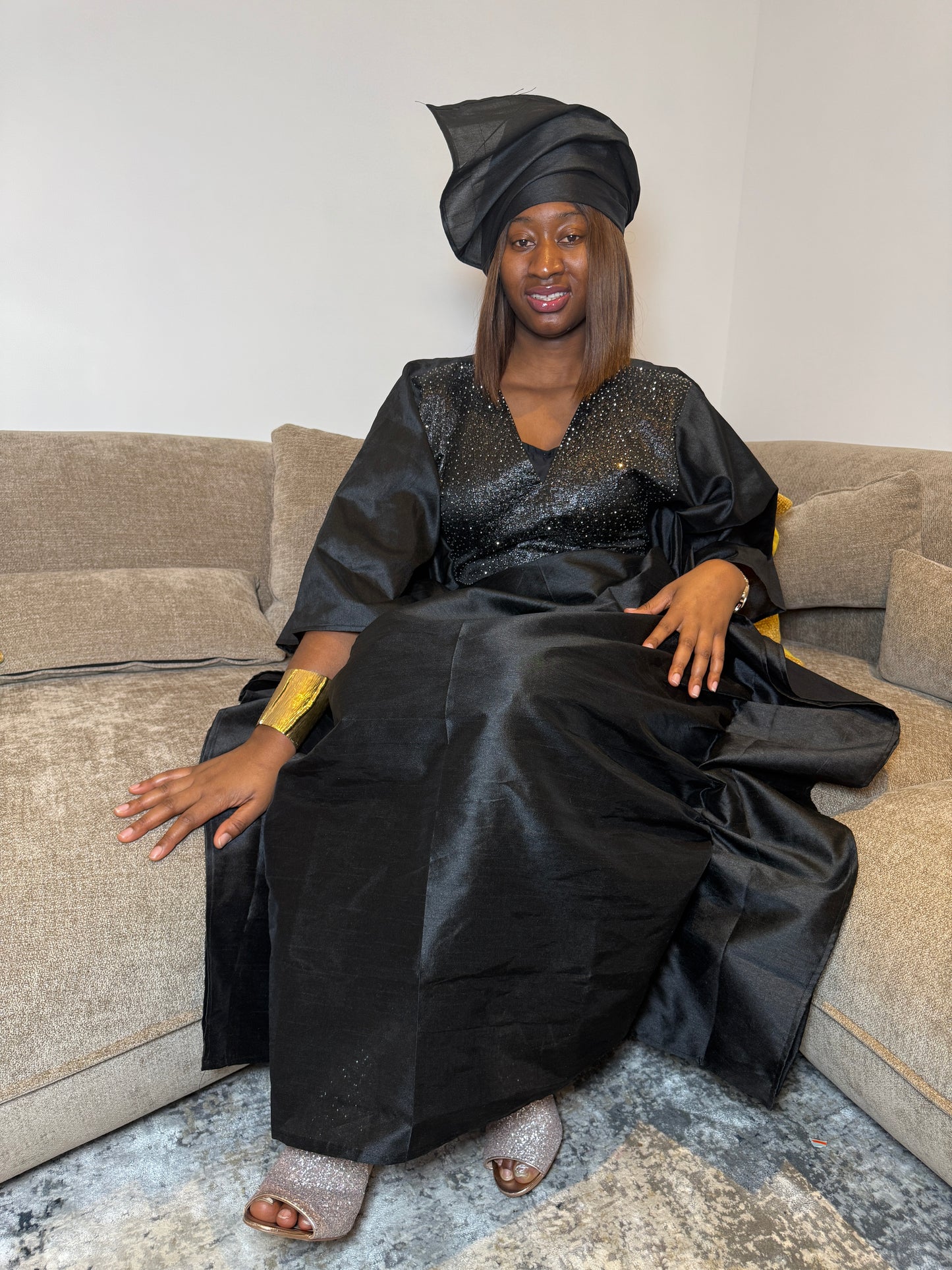 Boubou  AMY Noir - 3 Pièces en Chantoum et Brocade - LEMAh Canada