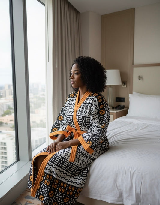 Peignoir mixte Lemah – Orange, Noir & Blanc (Peignoir & Pantoufles)