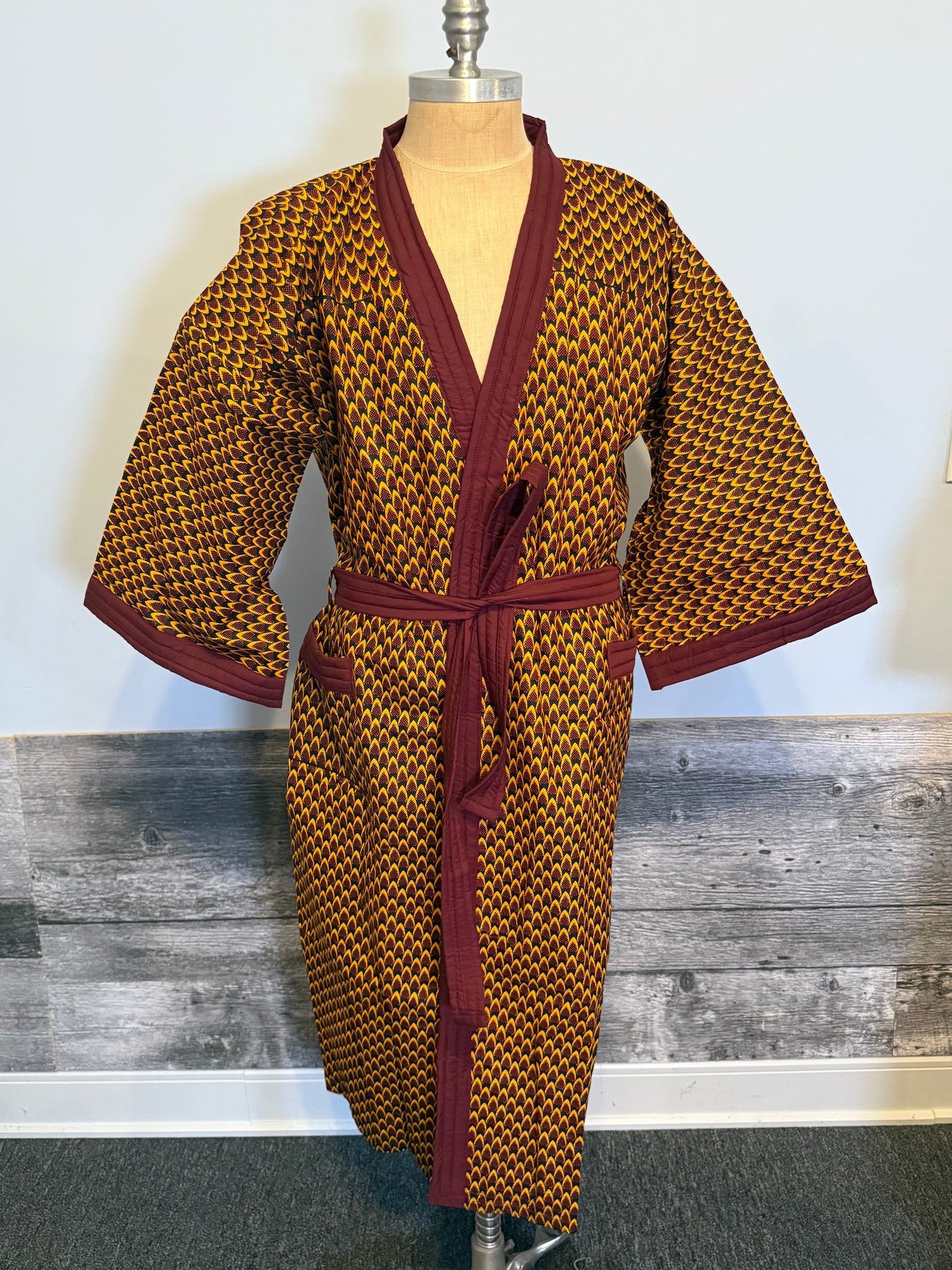 Peignoir & Pantoufles - jaune & Bourdeau- mixte - Lemah Canada