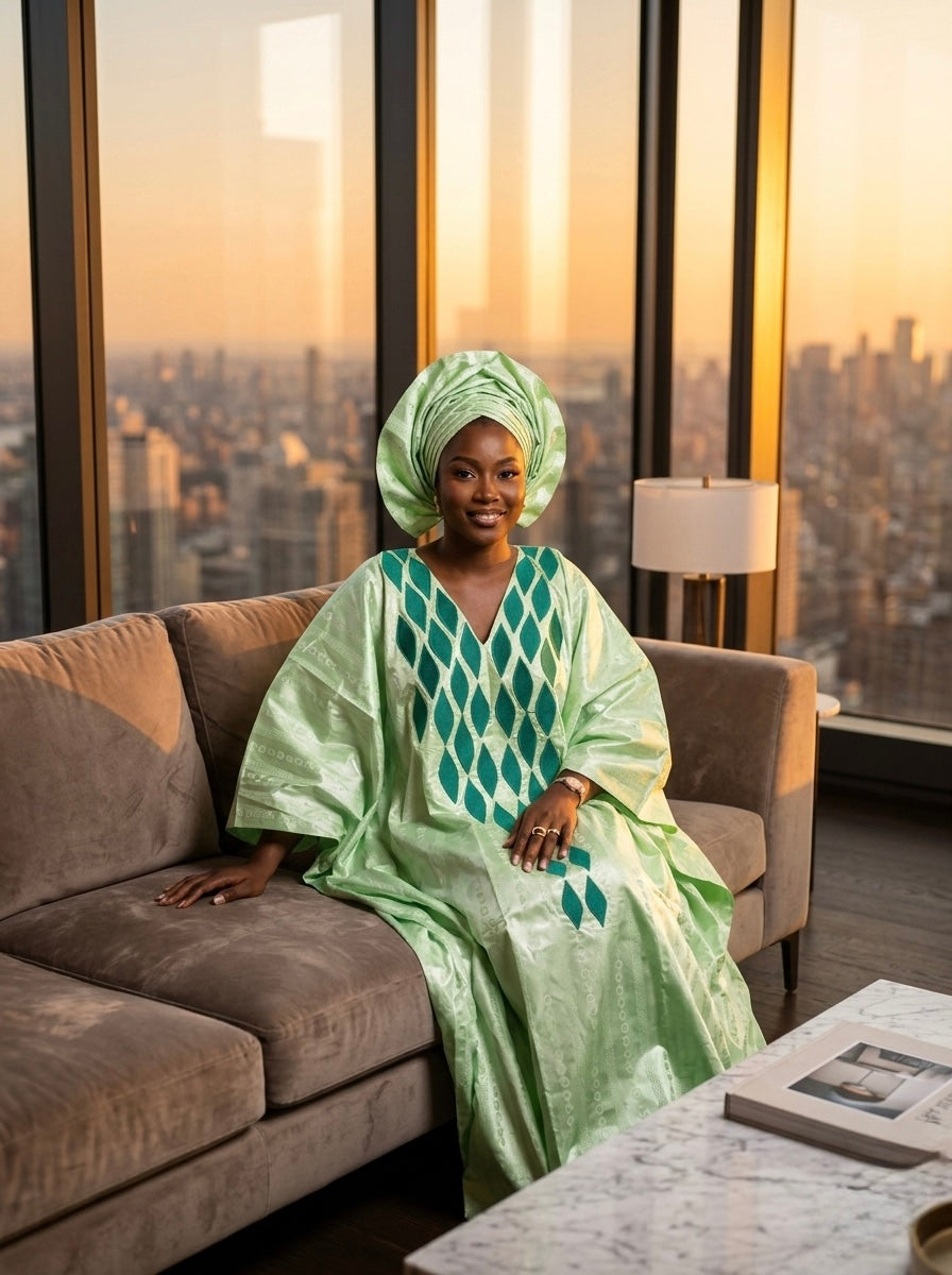 Boubou AMAYA Vert en Bazin– 3 Pièces Afro Élégance|Canada | LEMAH