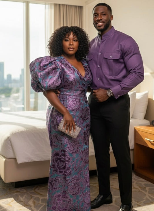 Robe 3 Pièces Femme – Boubou + Jupe Intérieure + Foulard | Brocade Luxe Lemah