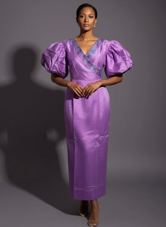 Robe 2 Pièces Femme – Boubou +  Foulard | Brocade Luxe Lemah | Violet