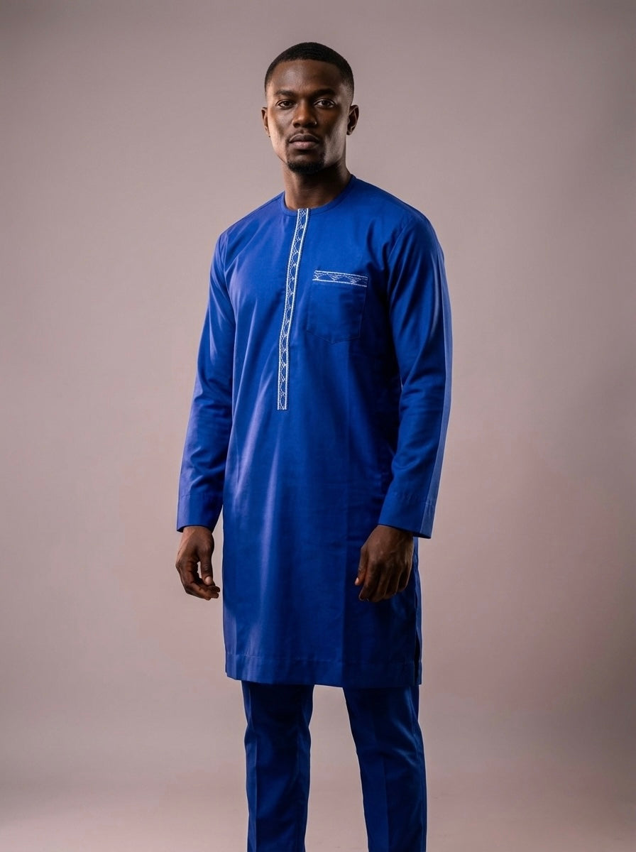 Ensemble 2 Pièces Homme Africain – Élégance Moderne | Bleu | Taille 43 |Lemah
