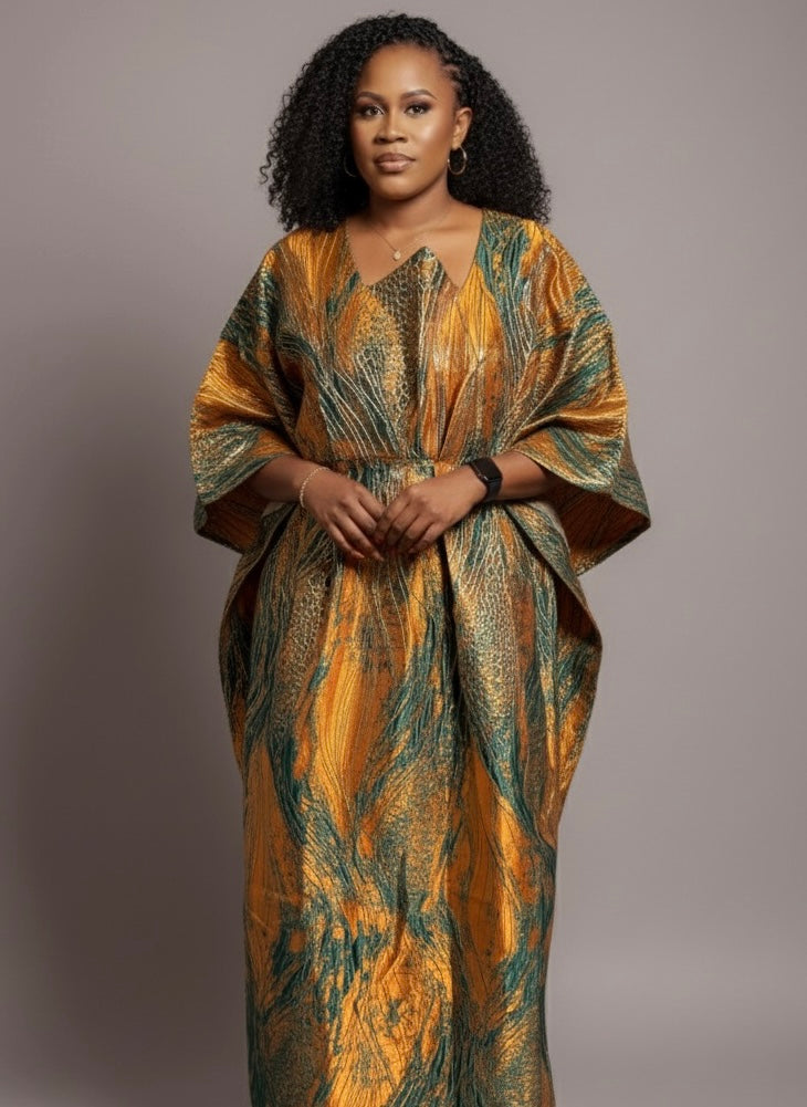 Boubou  Ensemble 3 Pièces Lemah – Robe Intérieure + Foulard | Élégance Africaine Luxe | Dore Mix