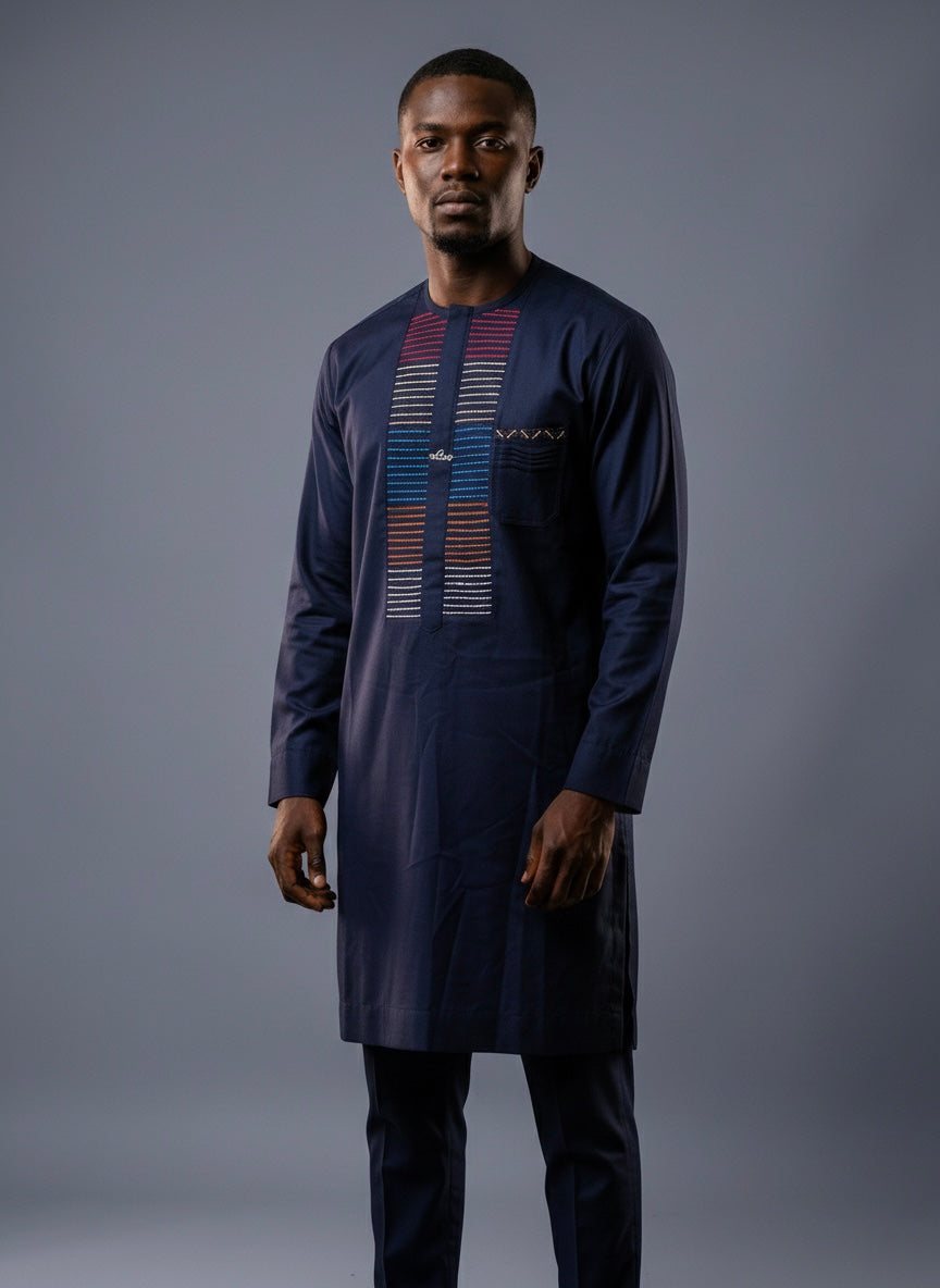 Chemise + Pantalon| Homme | bleu nuit |Taille 43- Mode africaine| Lemah Canada