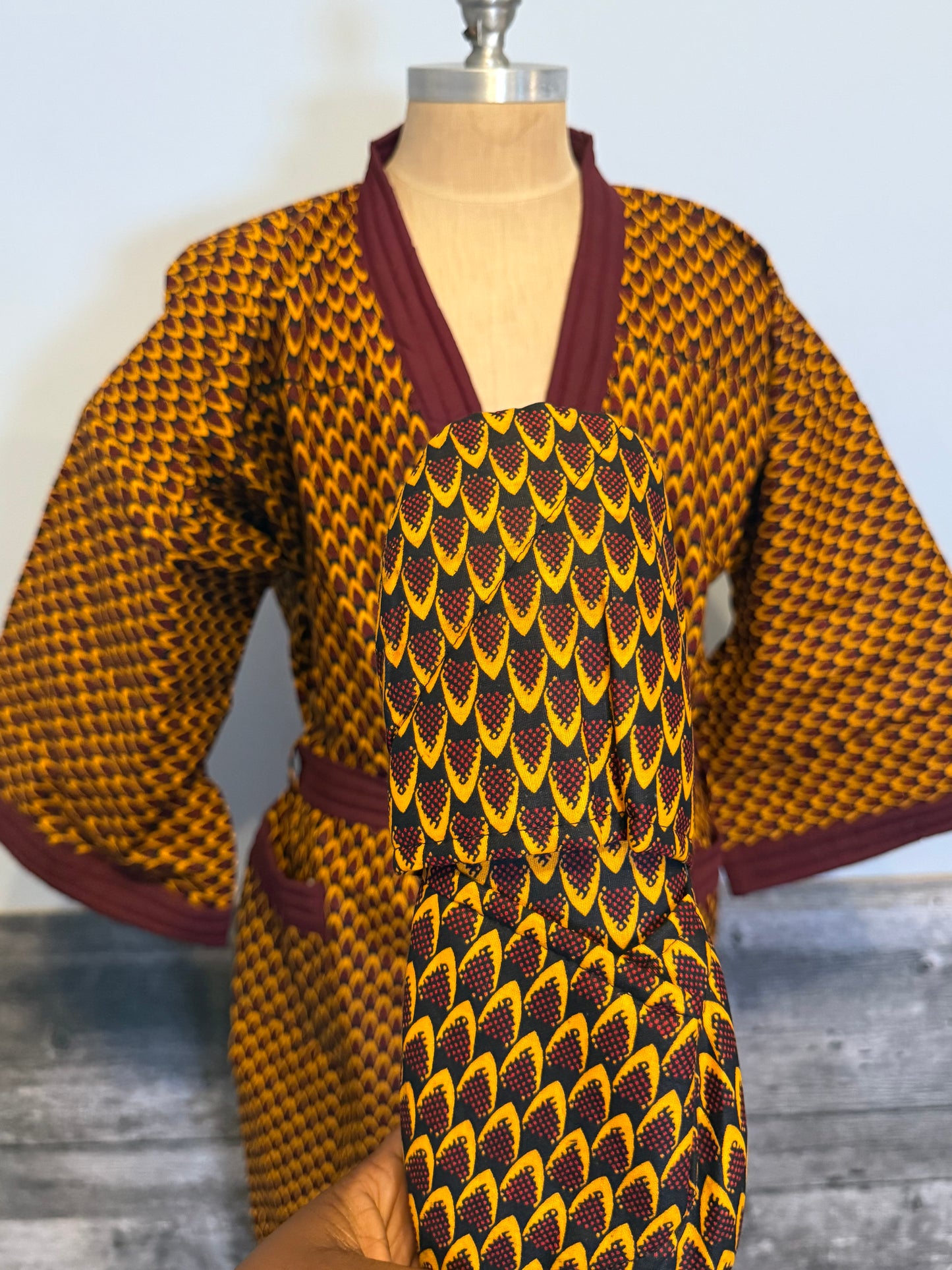 Peignoir & Pantoufles - jaune & Bourdeau- mixte - Lemah Canada