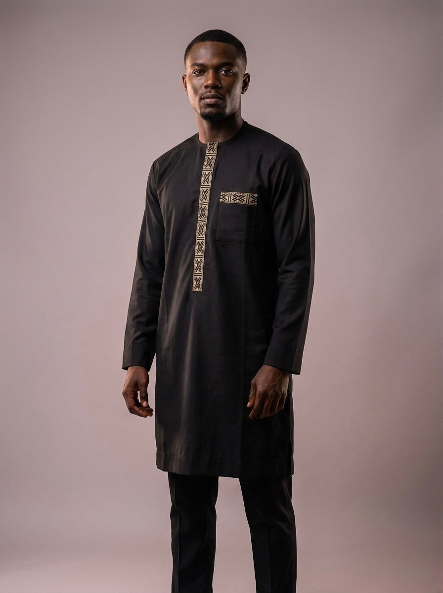 Ensemble Homme 2 Pièces Élégant | Noir | Taille 43 | Mode Africaine Luxe – Lemah