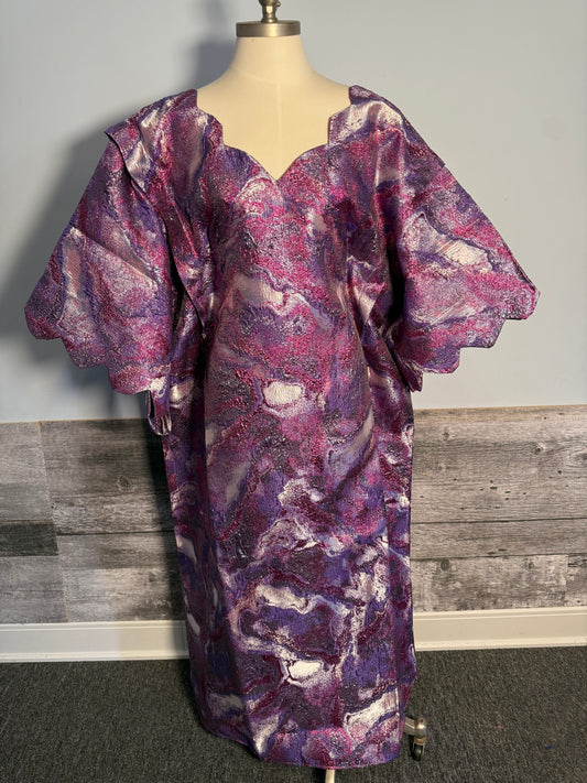 Boubou  Ensemble 3 Pièces Lemah – Jupe Intérieure + Foulard | Élégance Africaine Luxe | Violet Gris