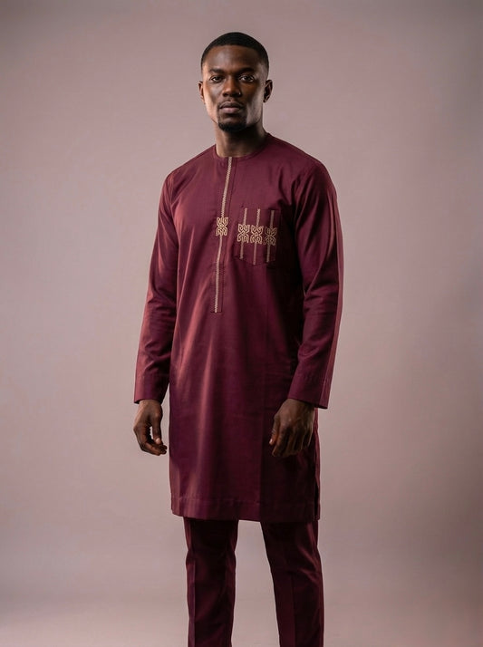 Ensemble 2 Pièces Homme Africain – Élégance Moderne | Bordeau | Taille 43| Lemah