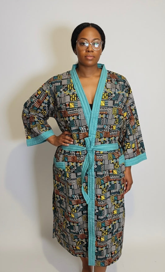 Peignoir mixte Lemah – Bleu & Multicolore-Peignoir & Pantoufles