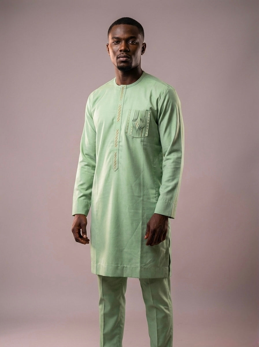 Ensemble 2 Pièces Homme Africain – Élégance Moderne | Vert lime| Taille 43| Lemah
