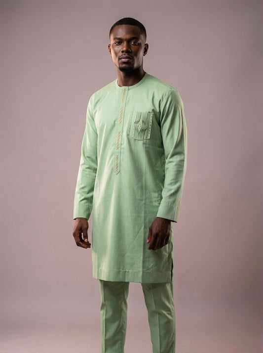 Ensemble 2 Pièces Homme Africain – Élégance Moderne | Vert lime| Taille 43| Lemah