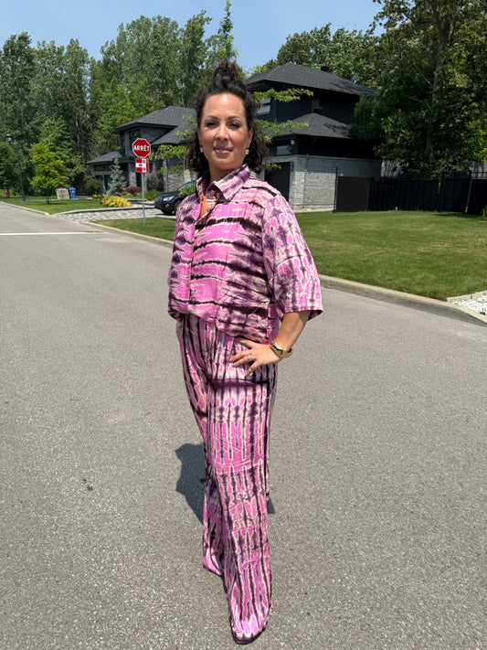 KIT- Chemise courte manche  & Pantalon Rosé