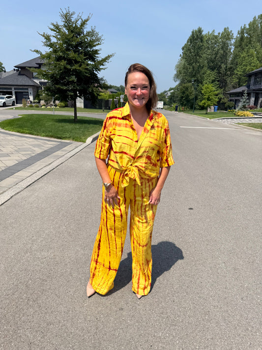 KIT - Chemise courte manche & Pantalon - Jaune & Orange brulé