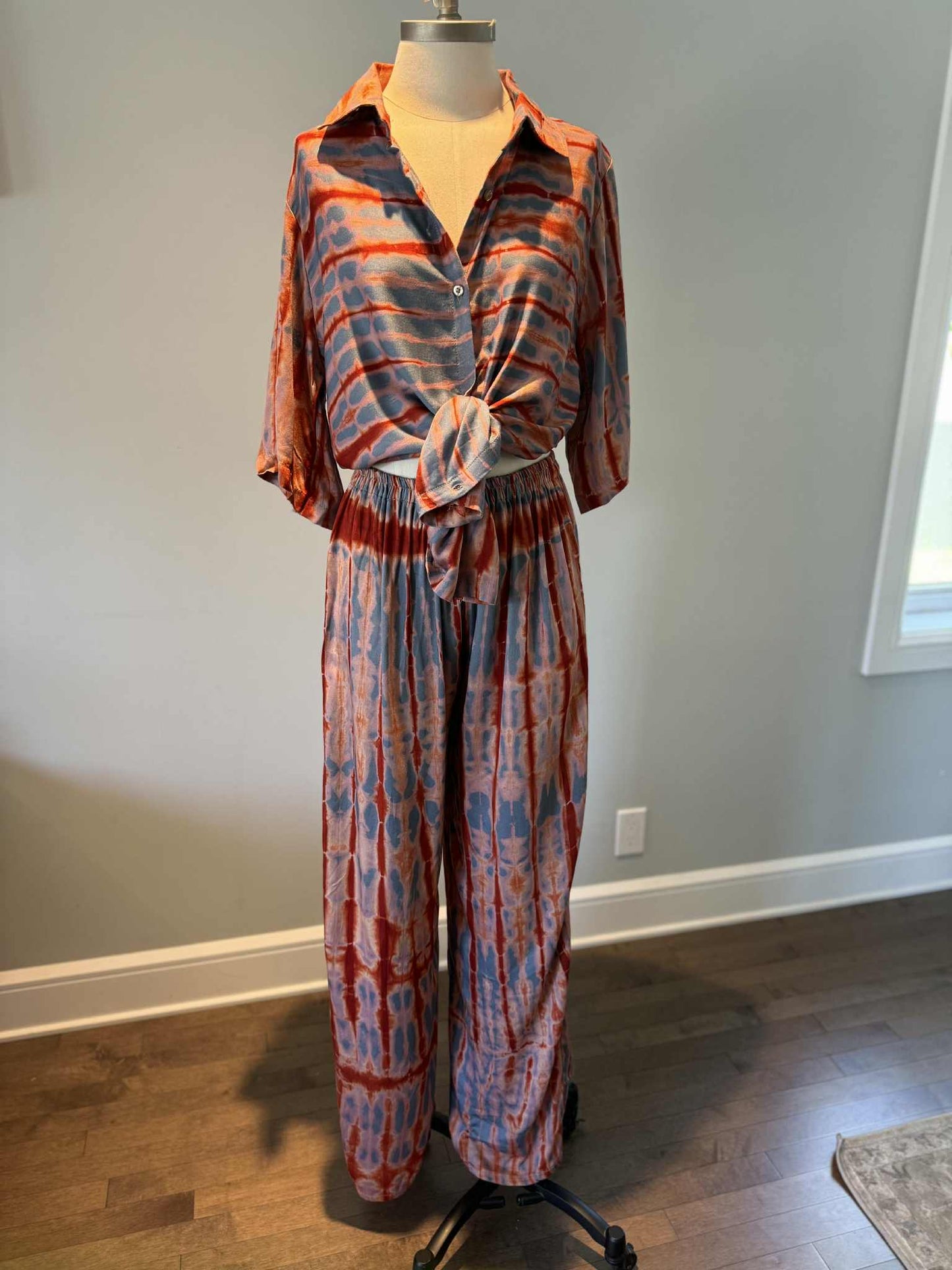 KIT- Chemise courte manche et Pantalon Cuivre et Gris rosé
