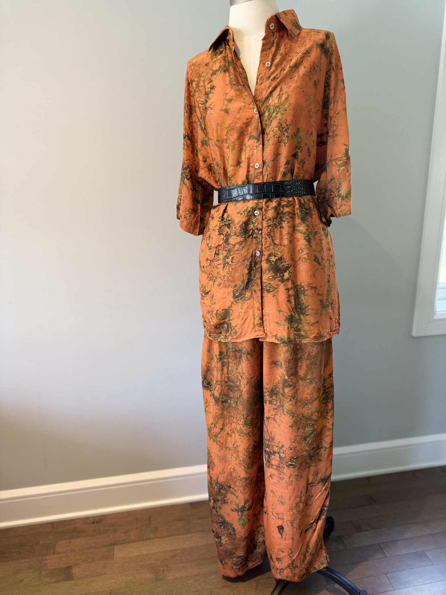 KIT - Chemise  courte manche & Pantalon Orange Cuivré - Brun vert