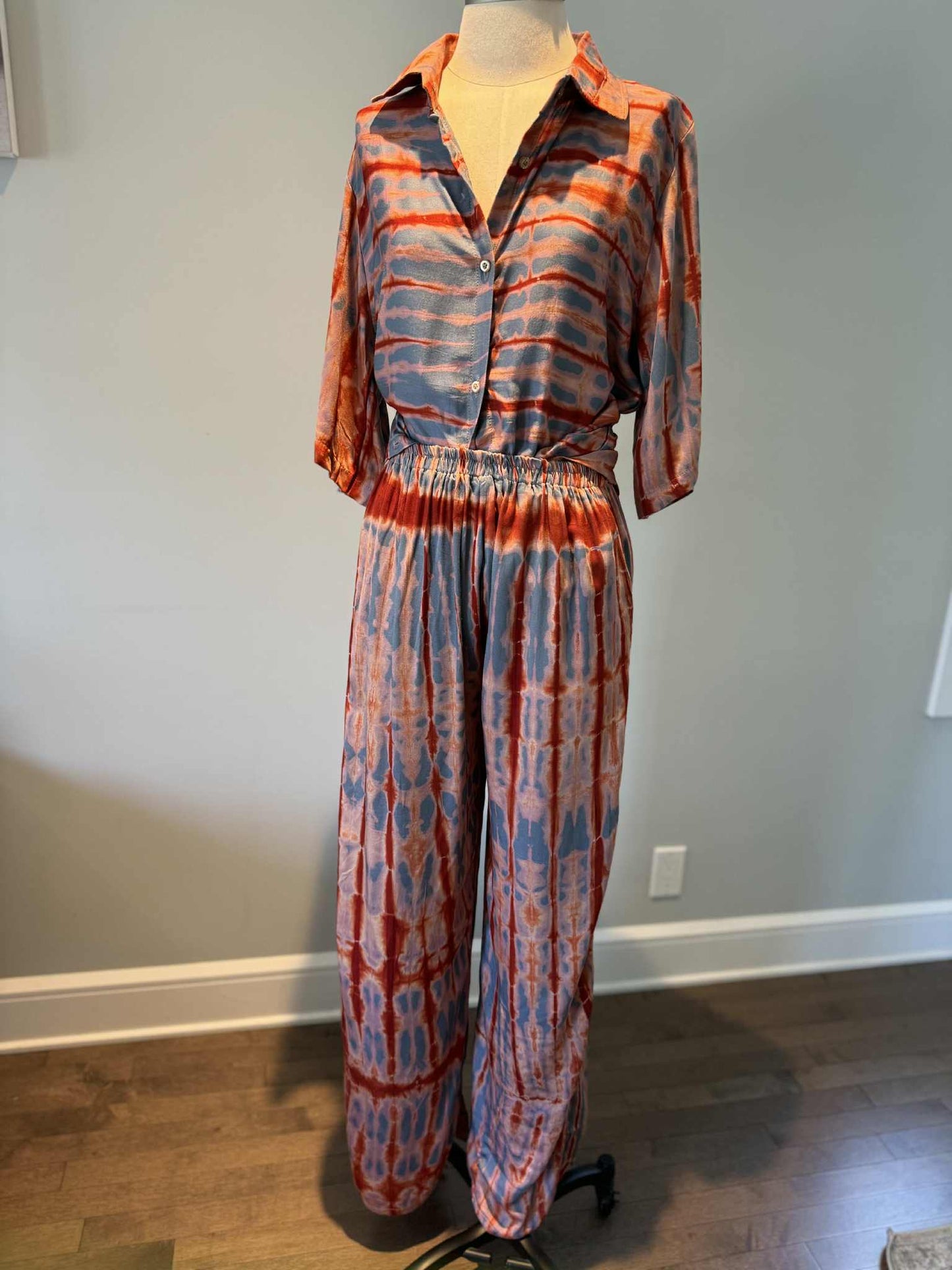 KIT- Chemise courte manche et Pantalon Cuivre et Gris rosé