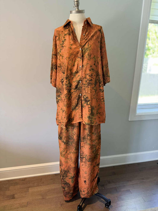 KIT - Chemise  courte manche & Pantalon Orange Cuivré - Brun vert
