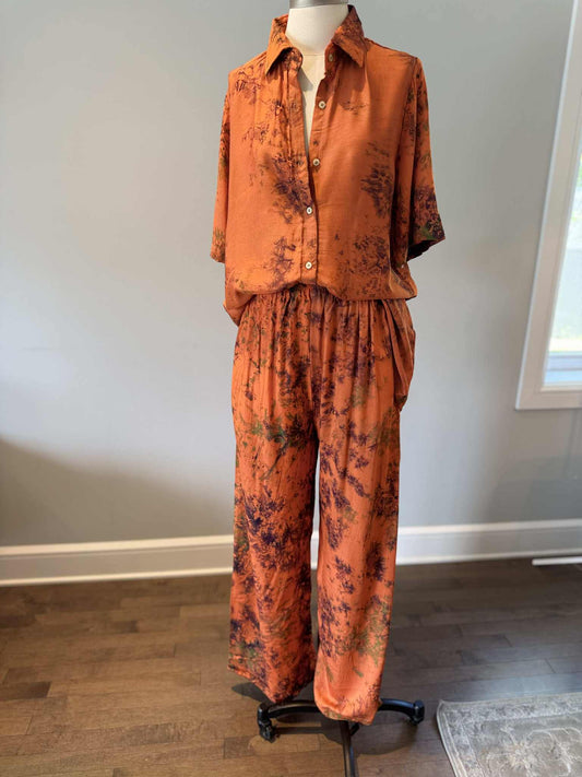 KIT - Chemise manche courte  &  Panatalon  - Orange Noir
