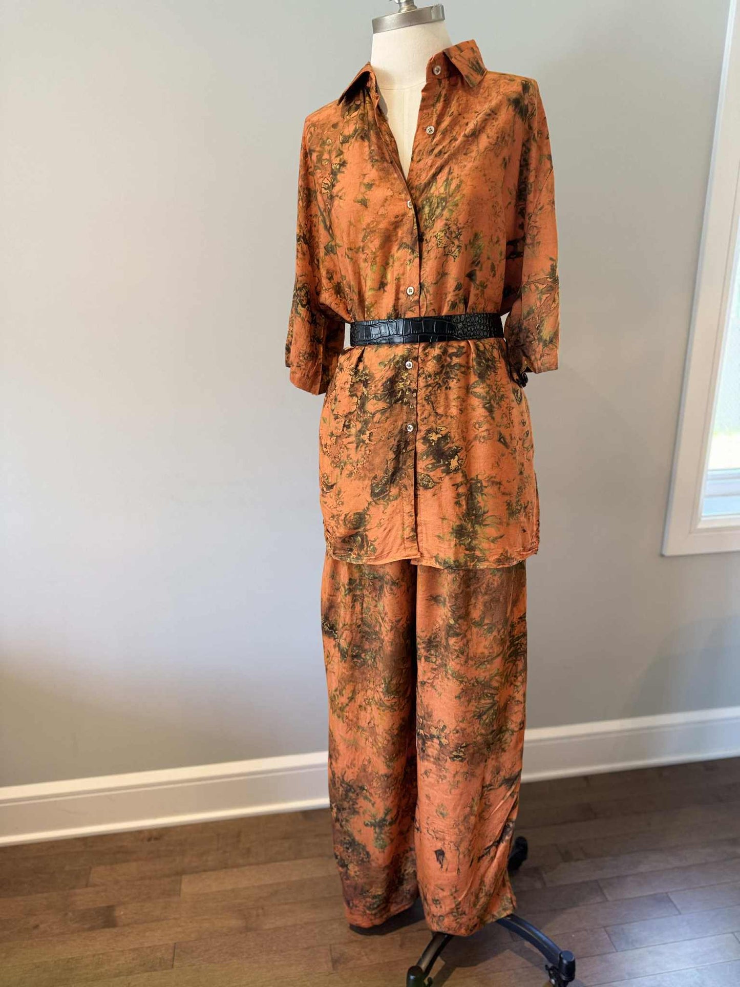 KIT - Chemise  courte manche & Pantalon Orange Cuivré - Brun vert