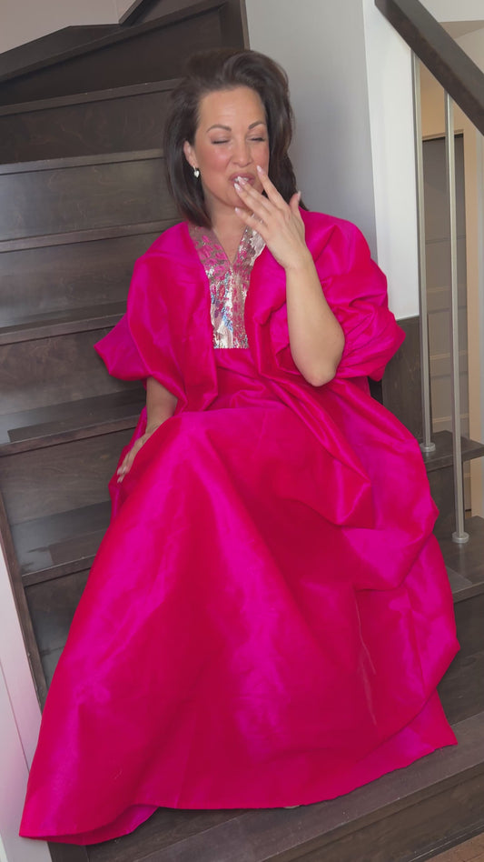 Boubou ALYA Rose Fuschia en Chantoum& Brocade – 3 Pièces Afro Élégance | LEMAH