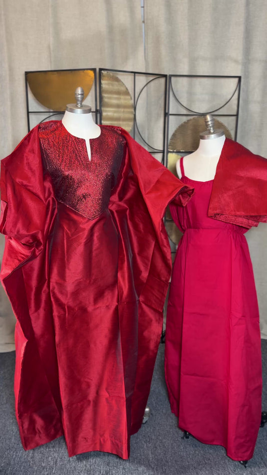 Boubou Hélène - Rouge | Chantoum  & Brocarde | 3 pièces  | Mode africaine | Lemah Canada