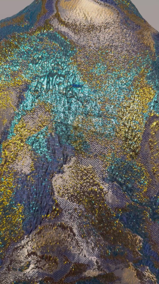 Boubou 3 Pièces Femme – Boubou + Robe Intérieure + Foulard | Brocade Luxe Lemah | Bleu Floral