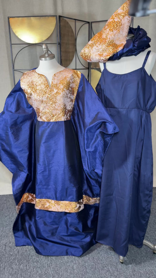 Boubou ANYA | Bleu nuit | Chantoum| Brocade |3 pièces | Lemah Canada