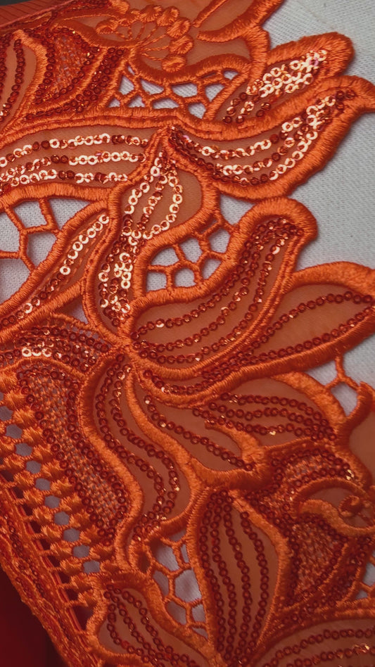 Boubou Ambre en Bazin Orange & Dentelle Luxueuse – 3 Pièces – Taille Unique Ajustable - Lemah Canada