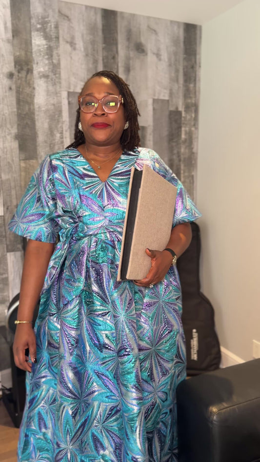 Robe bleu floral  Patricia |Brocarde | 3 pièces