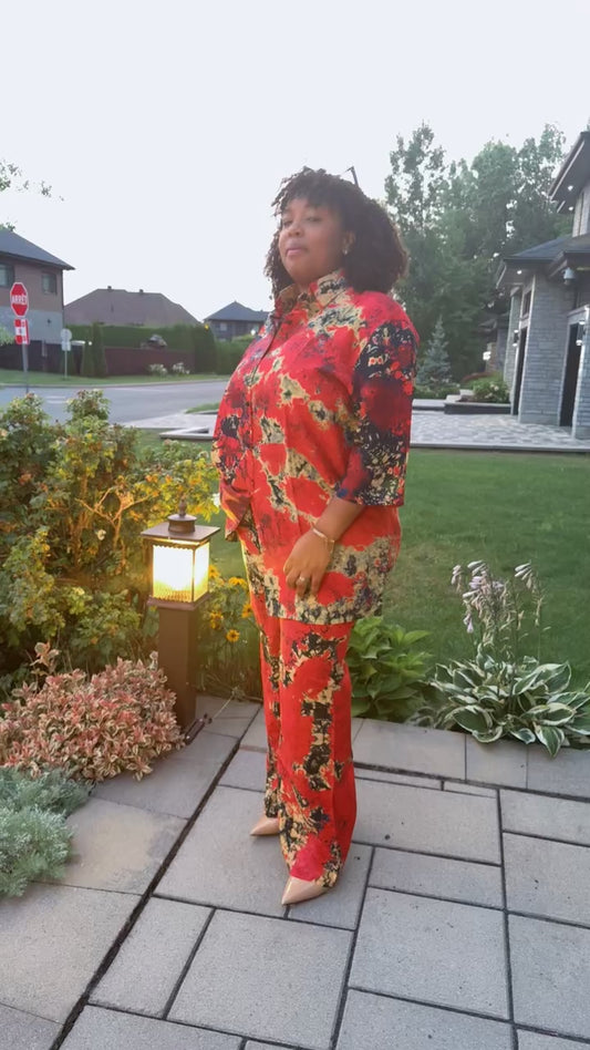 XL - XXL - Chemise & Pantalon - Rouge Floral